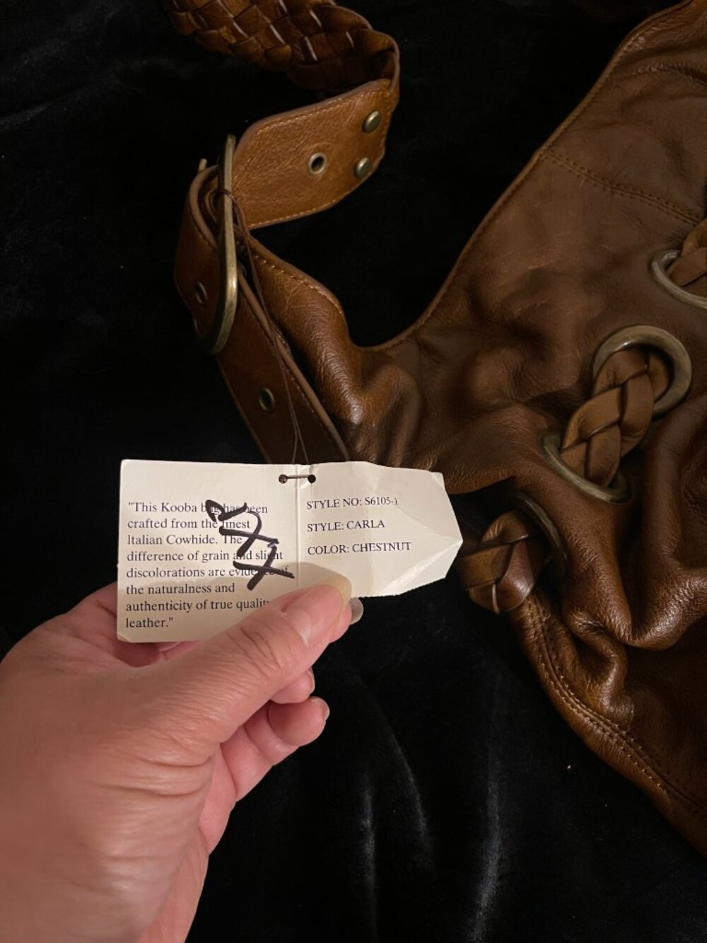 Kooba Carla NWT Chestnut Leather Hobo Bag Suede Lined Braided Tassel - Picture 9 of 10